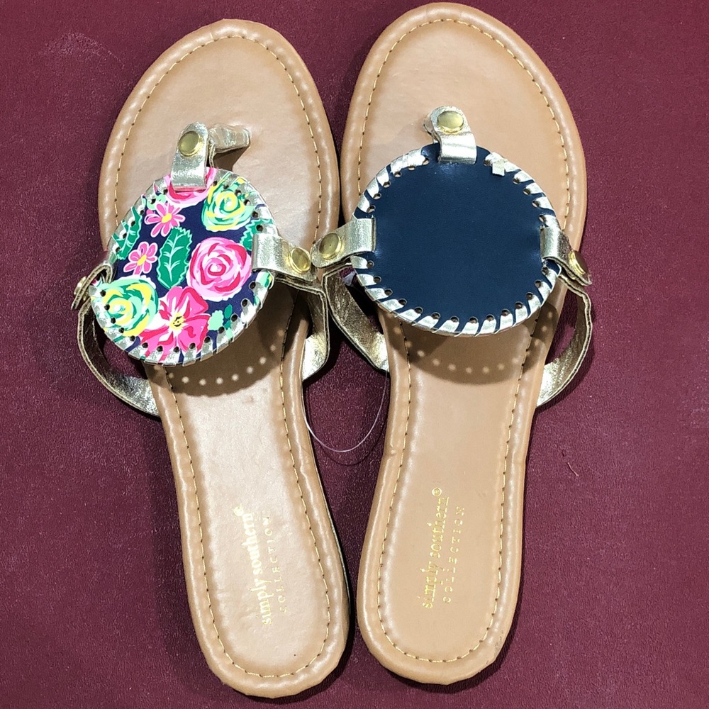 Simply Southern reversible Sandal Floral to Navy Sz 10 Ladies Garden Sandal